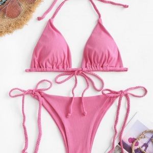 Pink M Bikini Always In Romance Braided Ribbed